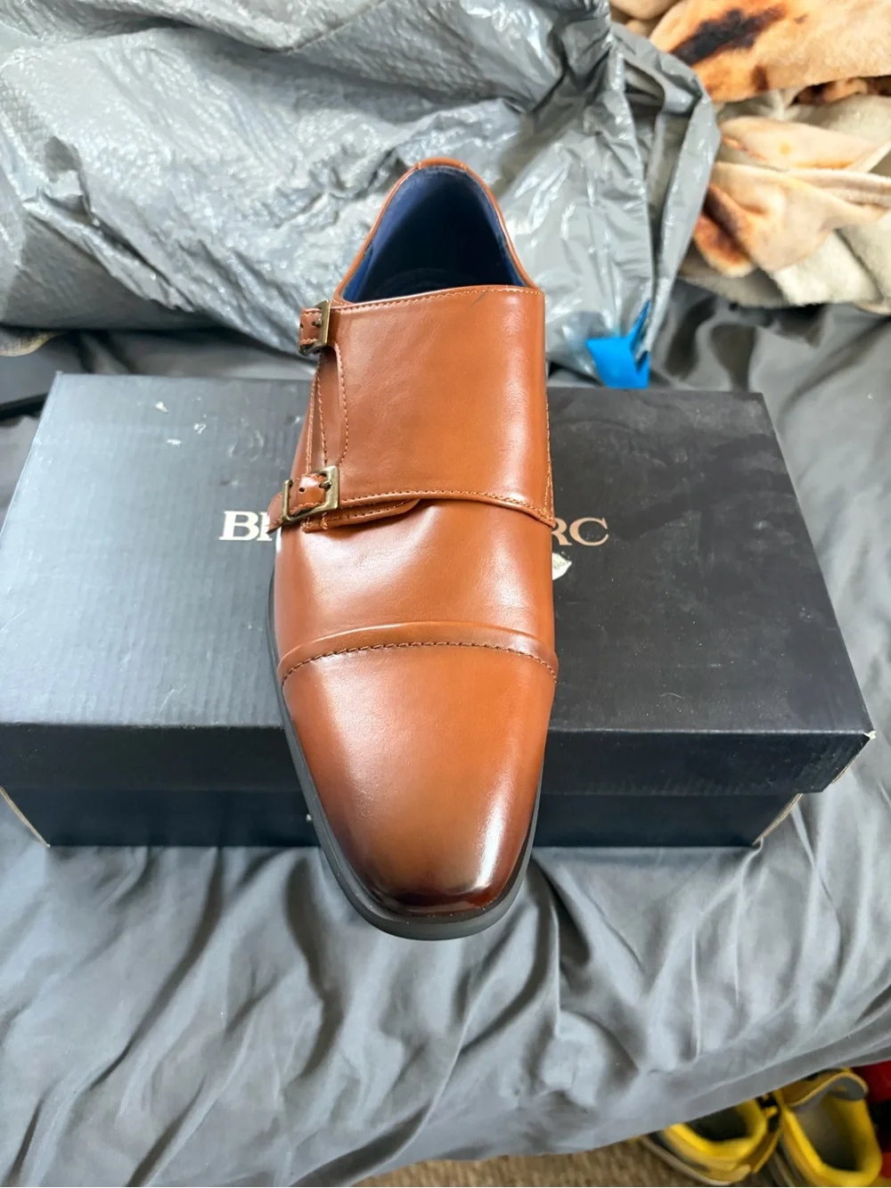 Bruno Marc Men's Double monk strap in Tan 9.5M